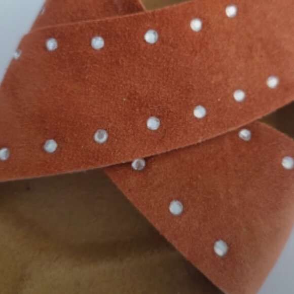 DOLCE VITA Women's Summer Cork Sandals Light Brown Suede Criss Cross Stones sz 9 - Picture 8 of 11